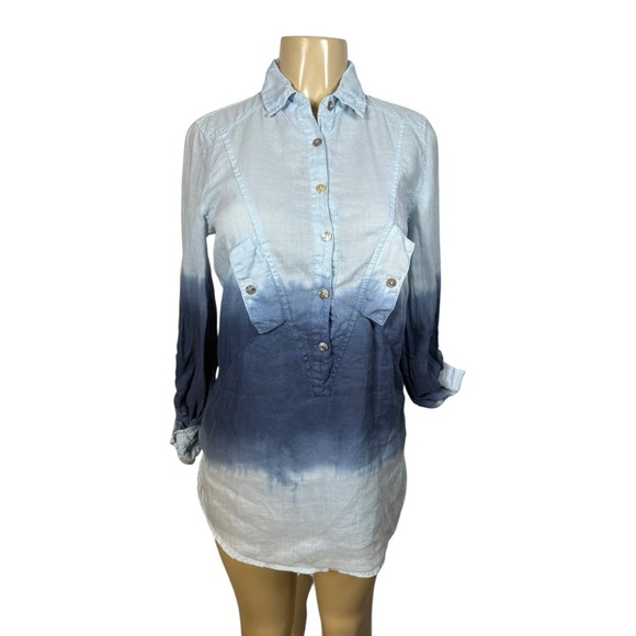 Dyeables Tops - Beulah Style Ombre Tunic Top Womens Small Blue White Dip Dye Boho‎ Casual